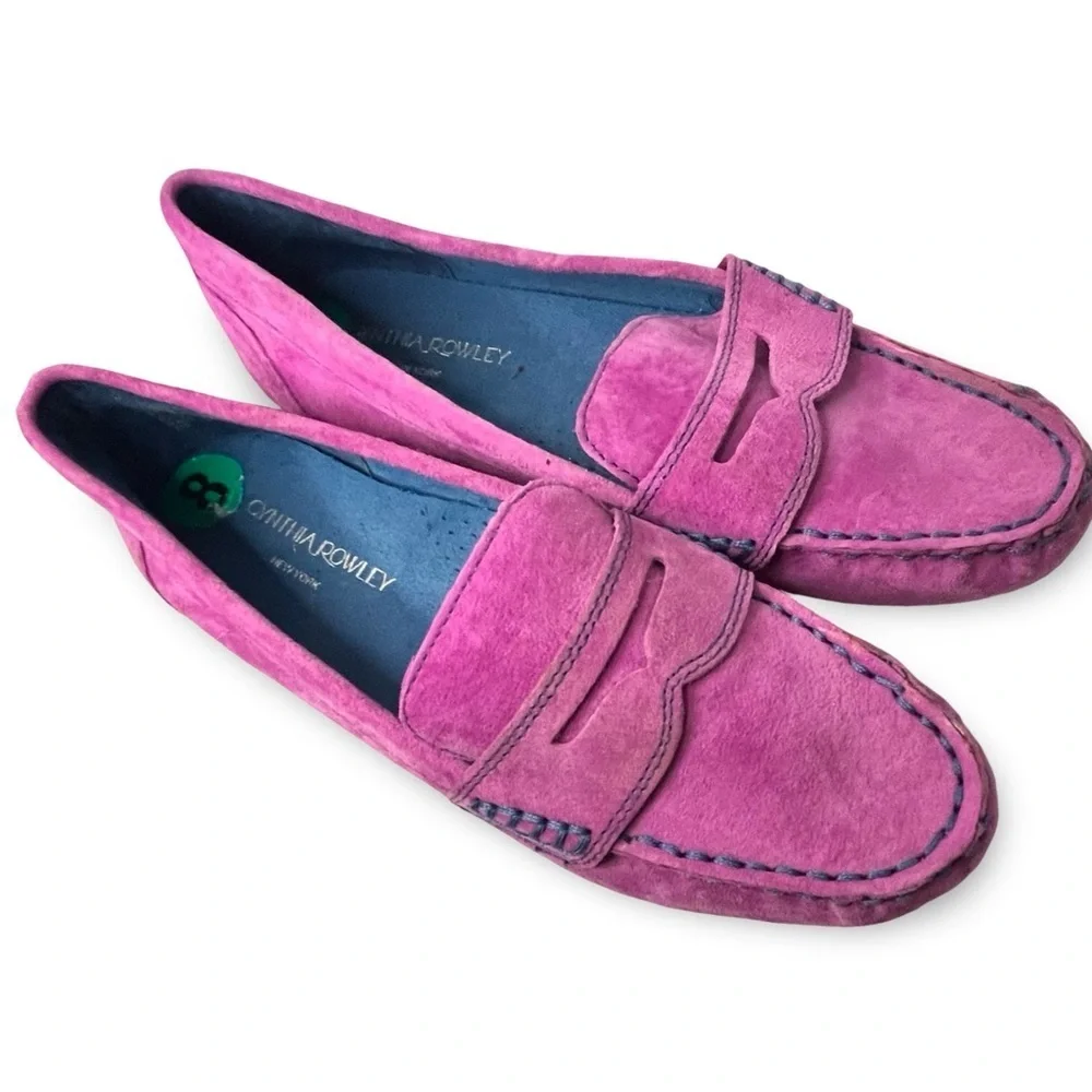 Cynthia Rowley Fuschia Leather Suede Loafers Size 8